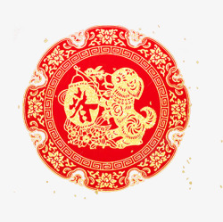 春节红色圆的剪纸素材