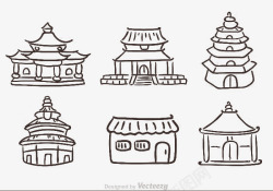 中国古建筑简笔画素材
