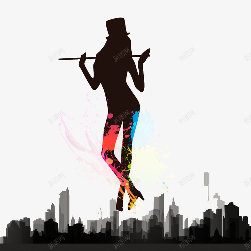 在城市上空跳爵士舞的女孩png免抠素材_新图网 https://ixintu.com 剪影 城市上空 女孩 爵士帽 爵士舞 舞蹈 舞蹈跳舞培训班招生 跳舞