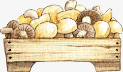 木盆里面的手绘蘑菇素材