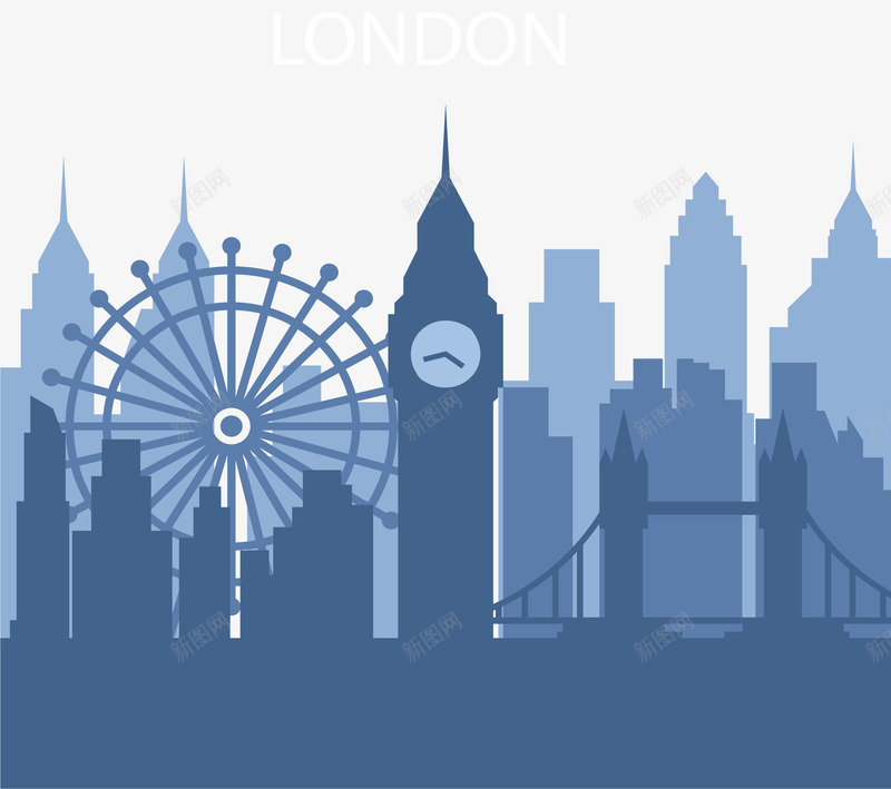 蓝色英国城市伦敦矢量图ai免抠素材_新图网 https://ixintu.com 伦敦 伦敦剪影 城市剪影 矢量png 英国伦敦 蓝色伦敦 矢量图