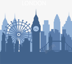 蓝色英国城市伦敦矢量图素材