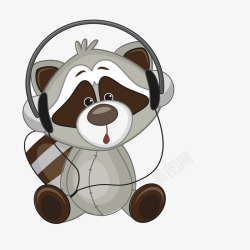 隔音效果耳机卡通版戴耳机的小浣熊高清图片