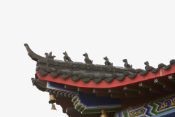 中式瓦顶中国传统旧时代麒麟雕刻屋檐高清图片