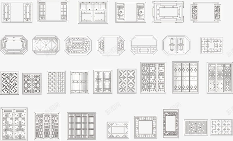 中国风中式窗矢量图ai免抠素材_新图网 https://ixintu.com 中国风 中国风门窗素材 中式素材 门窗装饰 矢量图