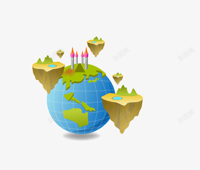 世界悬浮的岛屿png免抠素材_新图网 https://ixintu.com 全球 卡通 地球 小岛屿 悬浮 漂浮