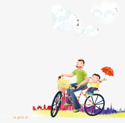 摄影卡通两父女骑单车效果图素材