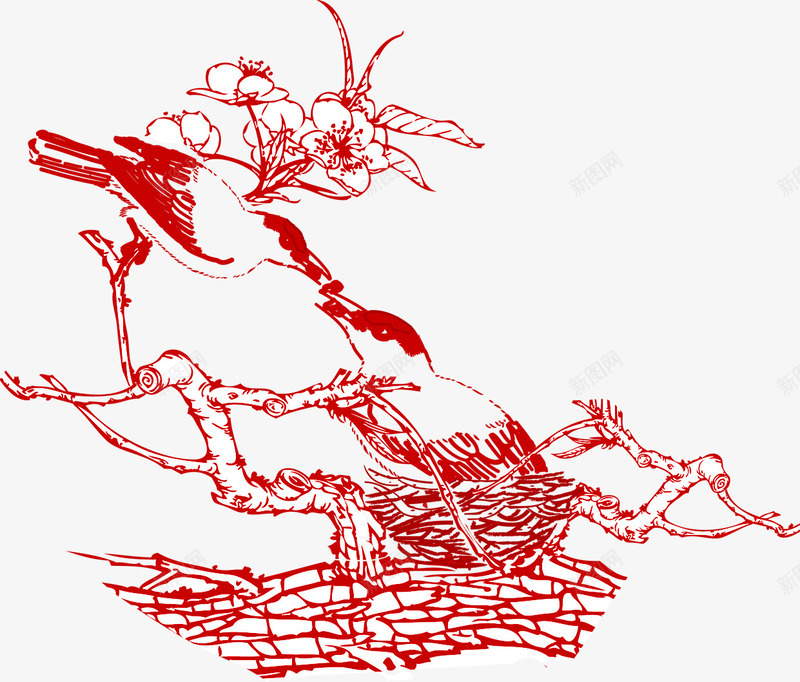 红色中式喜庆梅花树枝png免抠素材_新图网 https://ixintu.com 中式 喜庆 树枝 梅花 红色
