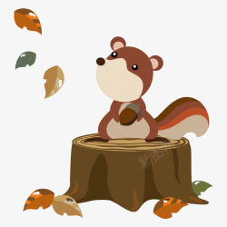 小松鼠装饰画木墩上的卡通小松鼠高清图片