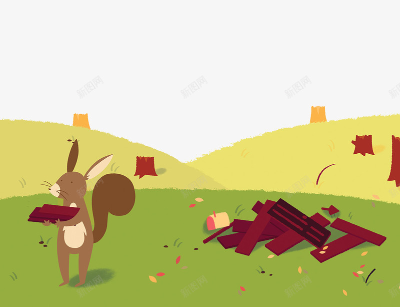 在草地搬砖的兔子png免抠素材_新图网 https://ixintu.com 创意设计 卡片封面 手绘插画
