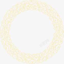 手绘黄色中式花纹圆形素材