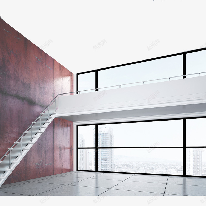 室内特色楼梯间效果图png免抠素材_新图网 https://ixintu.com 室内设计 建筑楼梯 楼梯间 特色楼梯间 白色楼梯 设计效果图
