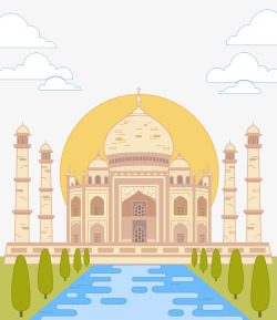 海外旅游立体插画印度泰姬陵手绘插画高清图片