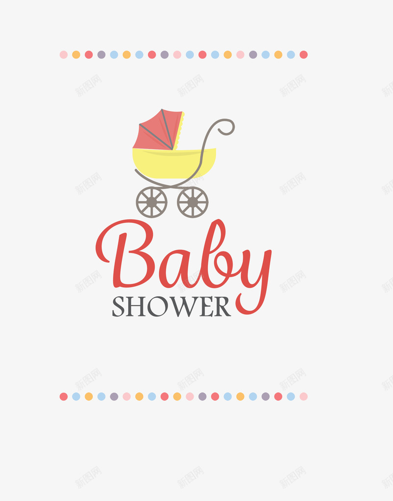 卡通婴儿车png免抠素材_新图网 https://ixintu.com BABY SHOWER 卡通手绘 彩色圆点 推车