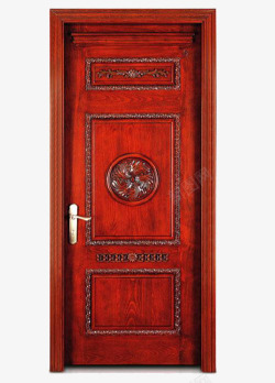 雕花实木门红色的房间门高清图片