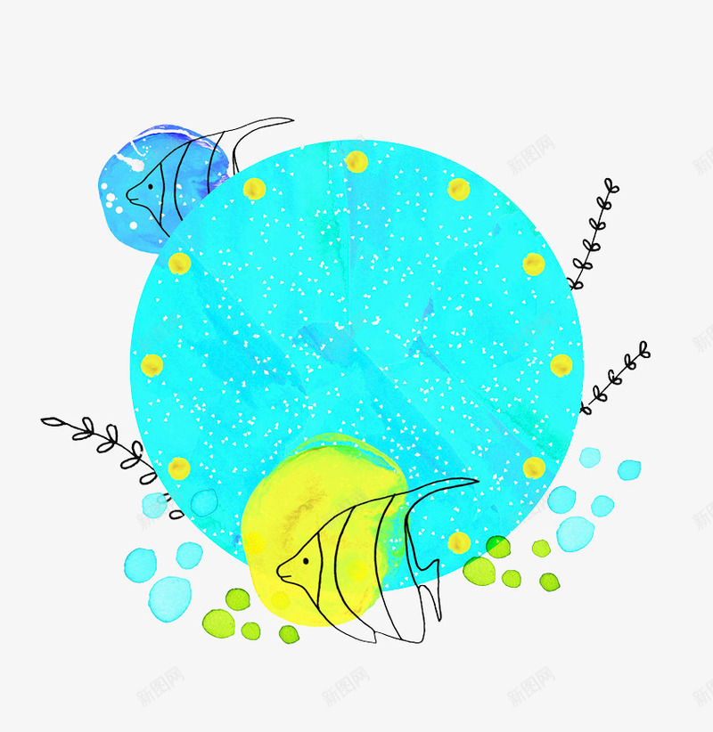 彩色创意圆弧海洋标签png免抠素材_新图网 https://ixintu.com 创意 卡通插画 圆弧 圆点 小鱼 彩色 植物 海洋