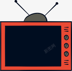 天线电视机卡通古老红色电视机高清图片