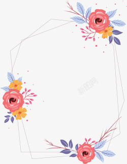 粉红花朵婚礼边框矢量图素材