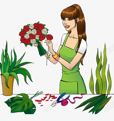 正在学插花的女性png免抠素材_新图网 https://ixintu.com 修剪 包装 花店