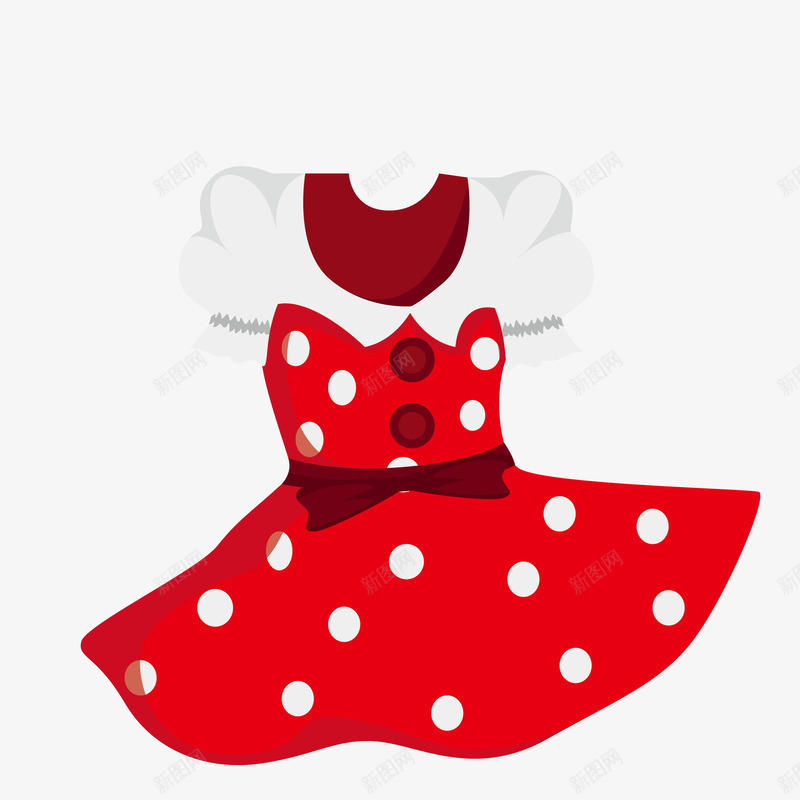 卡通公主裙png免抠素材_新图网 https://ixintu.com 一件 公主裙 卡通 圆点 手绘 白色 简图 红色