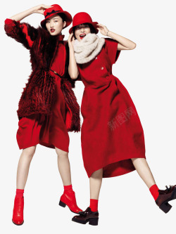 创意新年喜庆红色女装素材