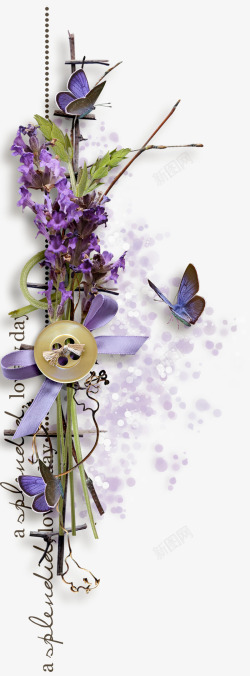 紫色枯枝花束蝴蝶高清图片