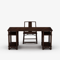 棕色书桌一套棕色复古中式书桌高清图片