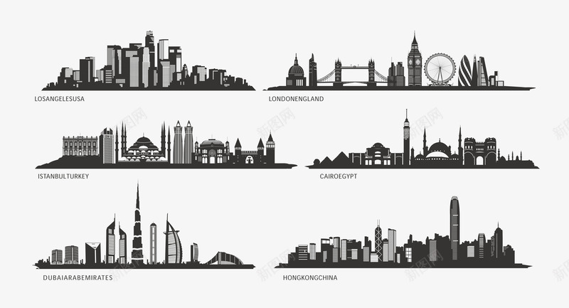 城市建筑剪影png免抠素材_新图网 https://ixintu.com AI矢量图库 商业建筑 地产海报