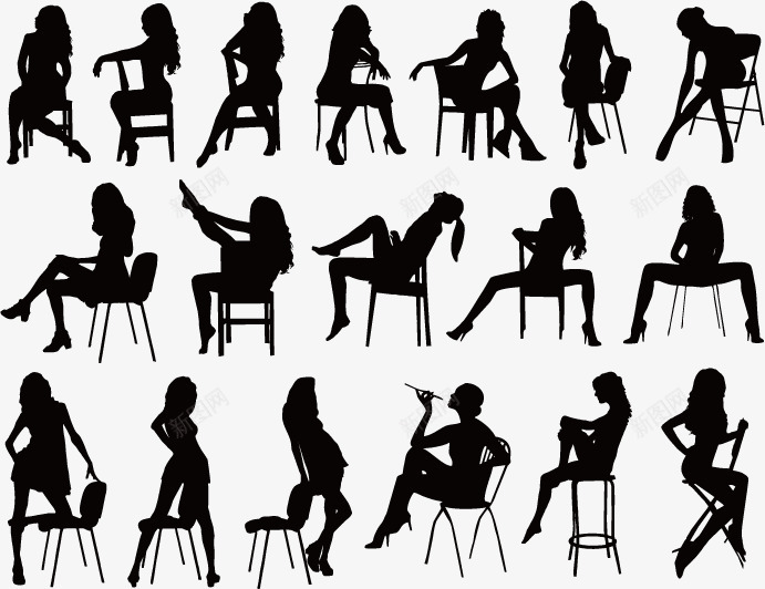 在椅子上娱乐的女人剪影矢量图ai免抠素材_新图网 https://ixintu.com 人物剪影 唱歌 坐位 坐席 女性 座位 椅子 矢量图 美女剪影 跳舞 黑白剪影