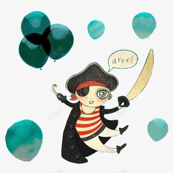抢劫海盗png免抠素材_新图网 https://ixintu.com 人物 动漫人物 悬浮 手绘 打劫 气球