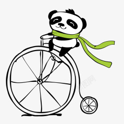 骑单车的小熊猫卡通可爱线条小动物装饰骑单高清图片