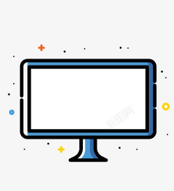 卡通手绘电脑蓝色电脑显示屏装饰高清图片