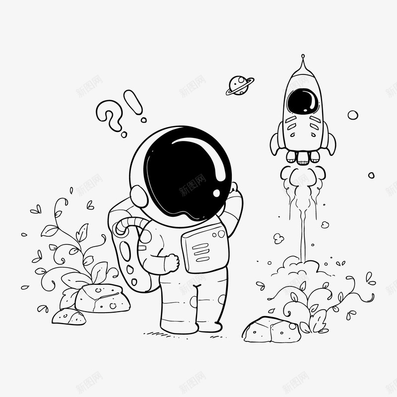 太空人物线稿画图标png_新图网 https://ixintu.com 卡通人物 太空 手绘 线稿画 背景装饰