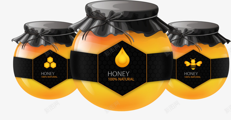 黑色蜂蜜罐头包装png免抠素材_新图网 https://ixintu.com 包装设计 标贴 玻璃罐 罐头包装 蜂蜜罐头 黑色
