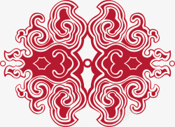 红色手绘的对称花纹素材