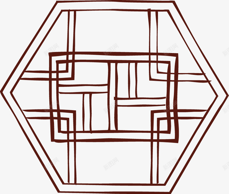 窗png免抠素材_新图网 https://ixintu.com 中式门窗 六边形 边框