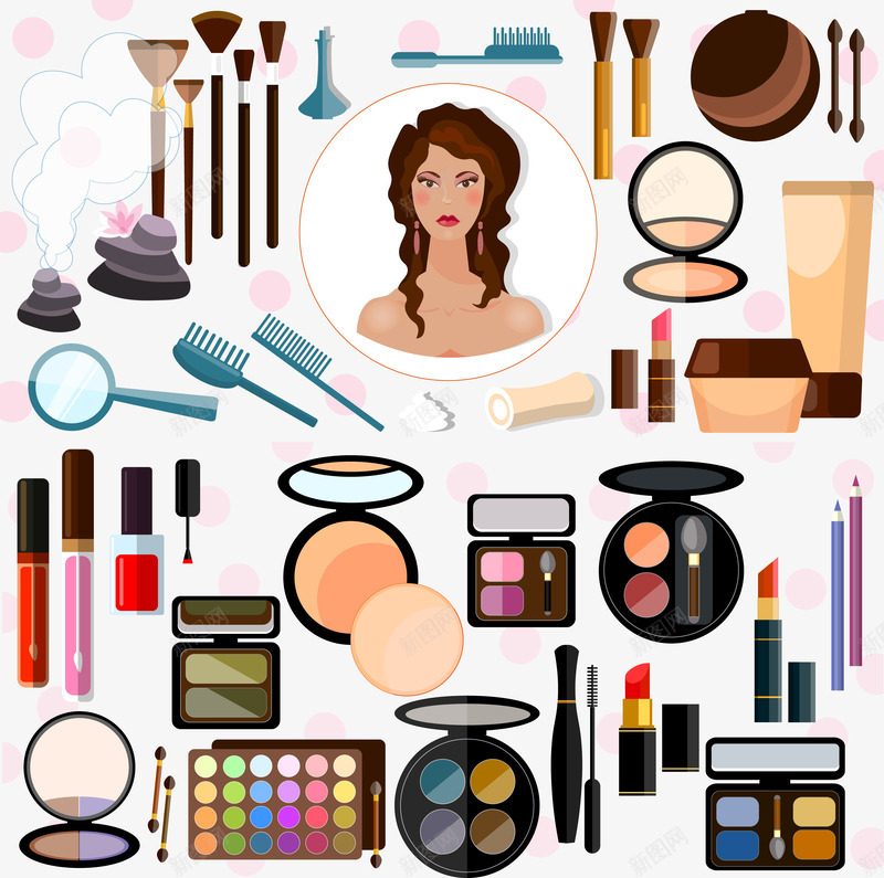 装饰一堆化妆品和化妆工具png免抠素材_新图网 https://ixintu.com 女性化妆品 彩色 装饰