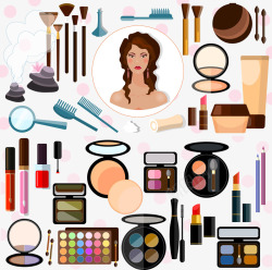 装饰一堆化妆品和化妆工具素材