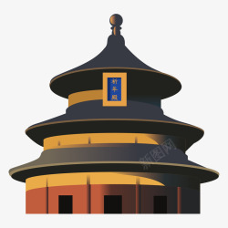 北京祈年殿建筑旅游景点轮廓矢量图素材