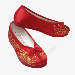 女单鞋平底喜庆大红布鞋高清图片