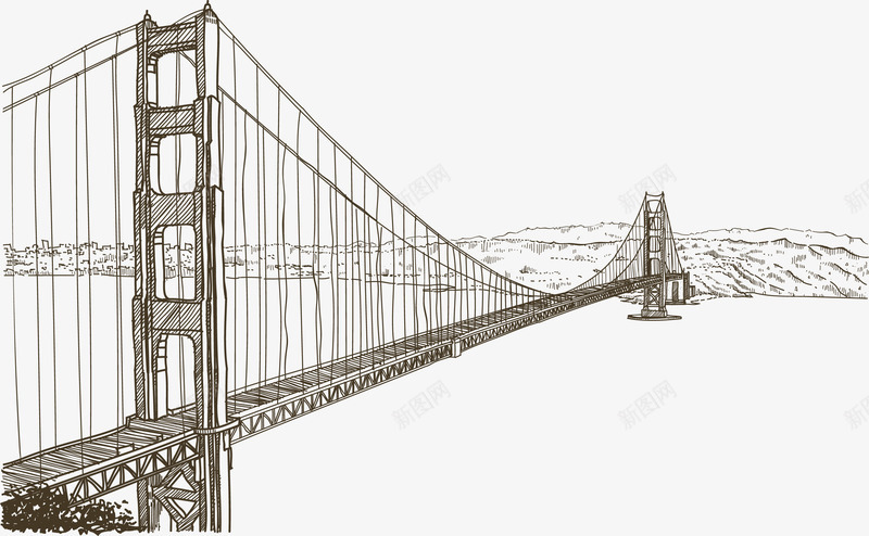 手绘跨海大桥png免抠素材_新图网 https://ixintu.com 手绘大桥 矢量素材 著名建筑 跨海大桥