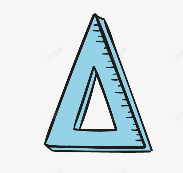蓝色三角尺png免抠素材_新图网 https://ixintu.com 一个 三角尺 刻度 卡通 手绘 线条 蓝色 黑色