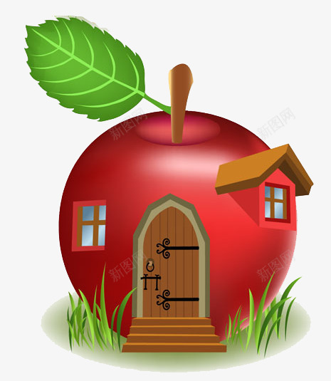 可爱苹果屋png免抠素材_新图网 https://ixintu.com 卡通 建筑 梦幻 水果 疯子 童话 红色苹果 苹果 苹果屋