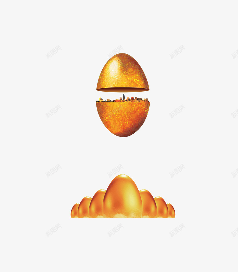 金蛋堆上悬浮着一个打开的金蛋psd免抠素材_新图网 https://ixintu.com 地球金蛋 悬浮打开的金蛋 砸金蛋 金蛋城市 金蛋堆
