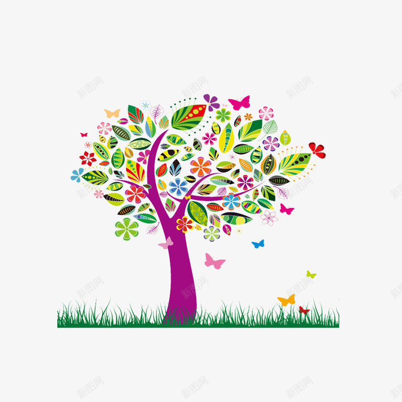 花卉蝴蝶彩树png免抠素材_新图网 https://ixintu.com 剪纸 植物 花卉 花朵 蝴蝶
