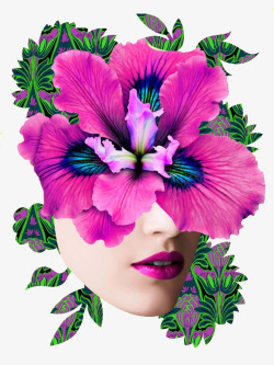 紫红色彩妆唯美女性面部花卉高清图片