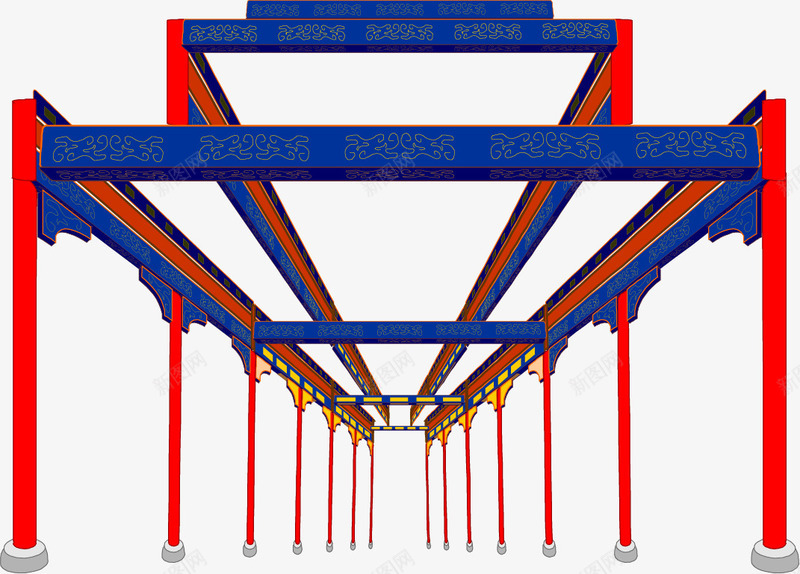 手绘走廊png免抠素材_新图网 https://ixintu.com 中式 手绘 柱子 走廊