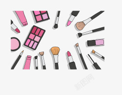 粉红色彩妆化妆工具矢量图素材