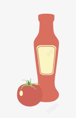 红色纯色底图红色塑料瓶子贴了标签的番茄酱包高清图片
