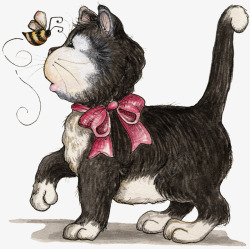 卡通小花猫追蜜蜂的猫高清图片